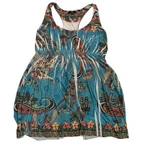 LUXX Blue Paisley Floral Print Babydoll Tank Top Dress Size XL